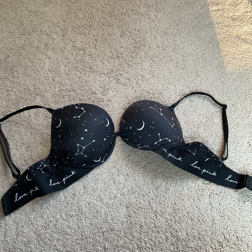 PINK Victoria's Secret Black Starry Night Push Up Bra